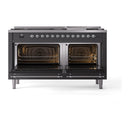 ILVE 60-Inch Nostalgie II  Propane Gas Dual Fuel Range  with 9 Burners, Griddle, and Solid Door Oven in Matte Graphite with Chrome Trim (UP60FQNMPMGC)