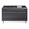 ILVE 60-Inch Nostalgie II  Propane Gas Dual Fuel Range  with 9 Burners, Griddle, and Solid Door Oven in Matte Graphite with Chrome Trim (UP60FQNMPMGC)