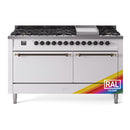ILVE 60-Inch Nostalgie II  Propane Gas Dual Fuel Range  with 9 Burners, Griddle, and Solid Door Oven in Custom RAL in Bronze Trim (UP60FQNMPRAB)