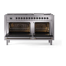 ILVE Nostalgie II 60 inch Propane Gas Range with 10 Sealed Burners, Griddle with Triple Glass Door in Stainless Steel with Burnished Trim