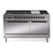 ILVE Nostalgie II 60 inch Propane Gas Range with 10 Sealed Burners, Griddle with Triple Glass Door in Stainless Steel with Burnished Trim