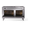 ILVE 60-Inch Nostalgie II  Propane Gas Dual Fuel Range  with 9 Burners, Griddle, and Solid Door Oven in Stainless Steel with Chrome Trim (UP60FQNMPSSC)