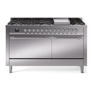 ILVE 60-Inch Nostalgie II  Propane Gas Dual Fuel Range  with 9 Burners, Griddle, and Solid Door Oven in Stainless Steel with Chrome Trim (UP60FQNMPSSC)