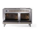 ILVE Nostalgie II 60 inch Propane Gas Range with 10 Sealed Burners, Griddle with Triple Glass Door in Stainless Steel with Brass Trim
