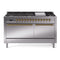 ILVE Nostalgie II 60 inch Propane Gas Range with 10 Sealed Burners, Griddle with Triple Glass Door in Stainless Steel with Brass Trim