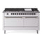 ILVE 60-Inch Nostalgie II Dual Fuel Range with 9 Burners, Griddle, and Solid Door Oven in White with Bronze Trim (UP60FQNMPWHB)