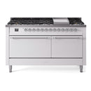 ILVE 60-Inch Nostalgie II  Propane Gas Dual Fuel Range  with 9 Burners, Griddle, and Solid Door Oven in White with Chrome Trim (UP60FQNMPWHC)