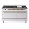 ILVE 60-Inch Nostalgie II  Propane Gas Dual Fuel Range  with 9 Burners, Griddle, and Solid Door Oven in White with Brass Trim (UP60FQNMPWHG)