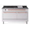 ILVE 60-Inch Nostalgie II  Propane Gas Dual Fuel Range  with 9 Burners, Griddle, and Solid Door Oven in White with Copper Trim (UP60FQNMPWHP)