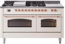 ILVE Nostalgie II 60-Inch Dual Fuel Freestanding Range with Removable Griddle in Antique White with Copper Trim (UP60FSNMPAWP)