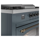 ILVE Nostalgie II 60-Inch Dual Fuel Freestanding Range with Removable Griddle in Blue Grey with Bronze Trim (UP60FSNMPBGB)