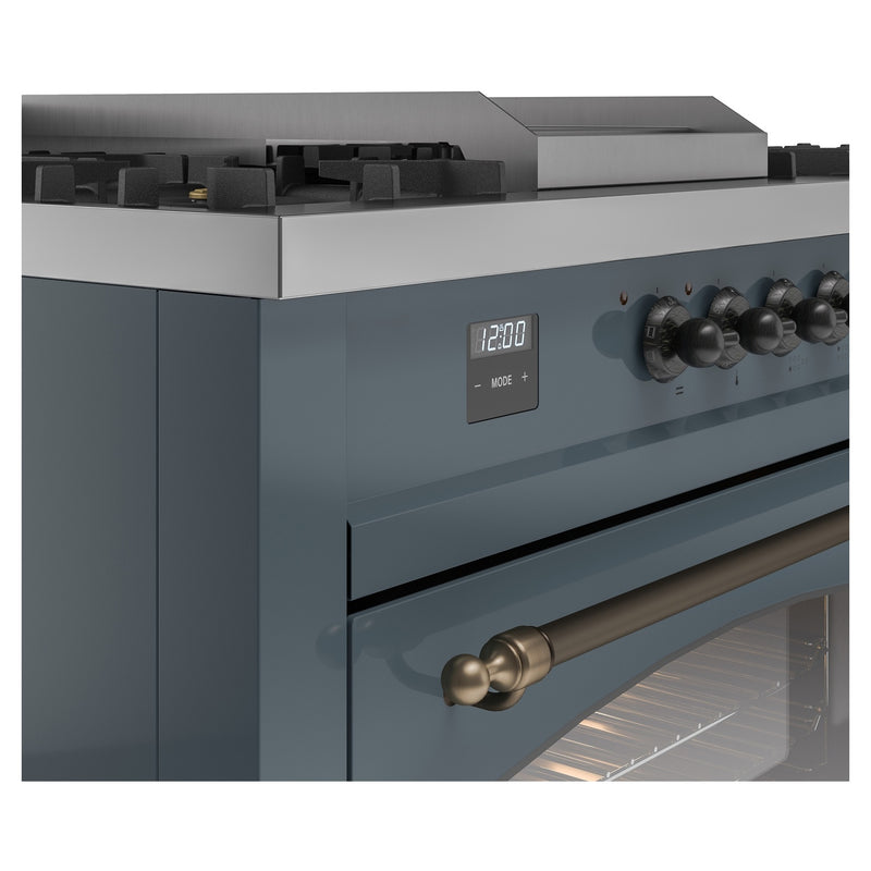 ILVE Nostalgie II 60-Inch Dual Fuel Freestanding Range with Removable Griddle in Blue Grey with Bronze Trim (UP60FSNMPBGB)