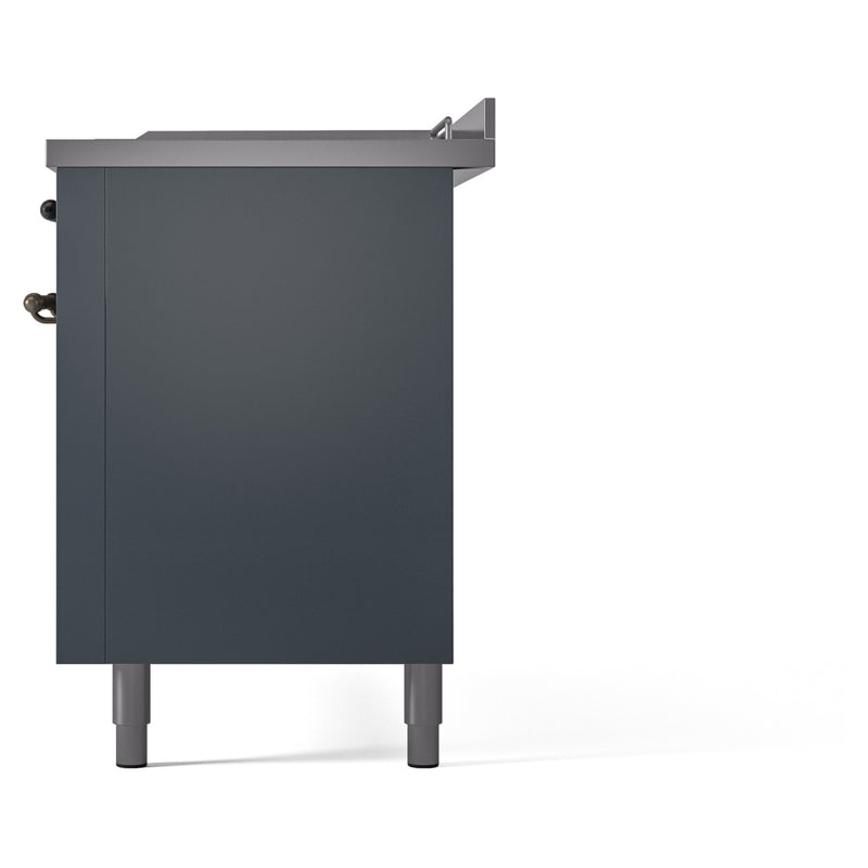 ILVE Nostalgie II 60-Inch Dual Fuel Freestanding Range with Removable Griddle in Blue Grey with Bronze Trim (UP60FSNMPBGB)