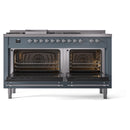 ILVE Nostalgie II 60-Inch Dual Fuel Freestanding Range with Removable Griddle in Blue Grey with Chrome Trim (UP60FSNMPBGC)