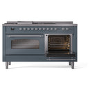 ILVE Nostalgie II 60-Inch Dual Fuel Freestanding Range with Removable Griddle in Blue Grey with Chrome Trim (UP60FSNMPBGC)