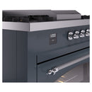 ILVE Nostalgie II 60-Inch Dual Fuel Freestanding Range with Removable Griddle in Blue Grey with Chrome Trim (UP60FSNMPBGC)
