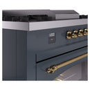 ILVE Nostalgie II 60-Inch Dual Fuel Freestanding Range with Removable Griddle in Blue Grey with Brass Trim (UP60FSNMPBGG)