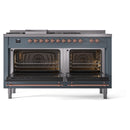 ILVE Nostalgie II 60-Inch Dual Fuel Freestanding Range with Removable Griddle in Blue Grey with Copper Trim (UP60FSNMPBGP)
