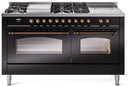 ILVE Nostalgie II 60-Inch Dual Fuel Freestanding Range with Removable Griddle in Glossy Black with Bronze Trim (UP60FSNMPBKB)