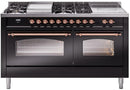 ILVE Nostalgie II 60-Inch Dual Fuel Freestanding Range with Removable Griddle in Glossy Black with Copper Trim (UP60FSNMPBKP)