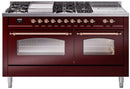 ILVE Nostalgie II 60-Inch Dual Fuel Freestanding Range with Removable Griddle in Burgundy with Copper Trim (UP60FSNMPBUP)