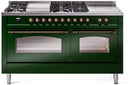 ILVE Nostalgie II 60-Inch Dual Fuel Freestanding Range with Removable Griddle in Emerald Green with Bronze Trim (UP60FSNMPEGB)