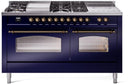 ILVE Nostalgie II 60-Inch Dual Fuel Freestanding Range with Removable Griddle in Midnight Blue with Bronze Trim (UP60FSNMPMBB)