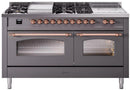 ILVE Nostalgie II 60-Inch Dual Fuel Freestanding Range with Removable Griddle in Matte Graphite with Copper Trim (UP60FSNMPMGP)