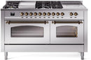 ILVE Nostalgie II 60-Inch Dual Fuel Freestanding Range with Removable Griddle in Stainless Steel with Bronze Trim (UP60FSNMPSSB)