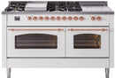 ILVE Nostalgie II 60-Inch Dual Fuel Freestanding Range with Removable Griddle in White with Copper Trim (UP60FSNMPWHP)