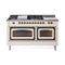 ILVE Nostalgie II Noblesse 60-Inch 5.8 Cu. Ft. Dual Oven Propane Gas Dual Fuel Range with 7 Burners, Griddle, French Top and Triple Glass Door in Antique White with Burnished Bronze Trim (UN60FSNMPAWBLP)