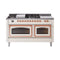 ILVE Nostalgie II Noblesse 60-Inch 5.8 Cu. Ft. Dual Oven Propane Gas Dual Fuel Range with 7 Burners, Griddle, French Top and Triple Glass Door in Antique White with Copper Trim (UN60FSNMPAWPLP)