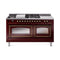 ILVE Nostalgie II Noblesse 60-Inch 5.8 Cu. Ft. Dual Oven Propane Gas Dual Fuel Range with 7 Burners, Griddle, French Top and Triple Glass Door in Burgundy with Burnished Bronze Trim (UN60FSNMPBUBLP)