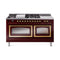 ILVE Nostalgie II Noblesse 60-Inch 5.8 Cu. Ft. Dual Oven Propane Gas Dual Fuel Range with 7 Burners, Griddle, French Top and Triple Glass Door in Burgundy with Brass Trim (UN60FSNMPBUGLP)