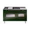 ILVE Nostalgie II Noblesse 60-Inch 5.8 Cu. Ft. Dual Oven Natural Gas Dual Fuel Range with 7 Burners, Griddle, French Top and Triple Glass Door in Emerald Green with Burnished Bronze Trim (UN60FSNMPEGB)