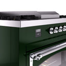 Emerald green gas range with chrome control panel and knob set