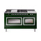 ILVE Nostalgie II Noblesse 60-Inch 5.8 Cu. Ft. Dual Oven Propane Gas Dual Fuel Range with 7 Burners, Griddle, French Top and Triple Glass Door in Emerald Green with Chrome Trim (UN60FSNMPEGCLP)