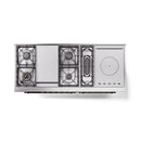 Built-in cooktop layout diagram with sealed burners and a large center heating area