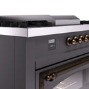 Matte graphite range control panel with bronze knobs and digital display