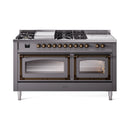 Matte graphite dual fuel range cooktop with griddle and burner caps, ovens closed