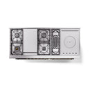 Matte graphite dual fuel range with open cooktop and French top burners layout