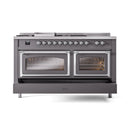 Dual fuel range front view with two oven doors closed and windowed glass