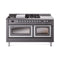 ILVE Nostalgie II Noblesse 60-Inch 5.8 Cu. Ft. Dual Oven Propane Gas Dual Fuel Range with 7 Burners, Griddle, French Top and Triple Glass Door in Matte Graphite with Chrome Trim (UN60FSNMPMGCLP)