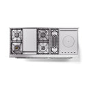 Dual fuel range burner layout with sealed burners and smooth cooking surface areas
