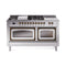ILVE Nostalgie II Noblesse 60-Inch 5.8 Cu. Ft. Dual Oven Propane Gas Dual Fuel Range with 7 Burners, Griddle, French Top and Triple Glass Door in Stainless Steel with Burnished Bronze Trim (UN60FSNMPSSBLP)