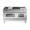 ILVE Nostalgie II Noblesse 60-Inch 5.8 Cu. Ft. Dual Oven Natural Gas Dual Fuel Range with 7 Burners, Griddle, French Top and Triple Glass Door in Stainless Steel with Chrome Trim (UN60FSNMPSSC)
