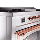 Stainless steel range control panel with copper knobs and digital display