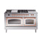 ILVE Nostalgie II Noblesse 60-Inch 5.8 Cu. Ft. Dual Oven Natural Gas Dual Fuel Range with 7 Burners, Griddle, French Top and Triple Glass Door in Stainless Steel with Copper Trim (UN60FSNMPSSP)