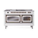 White gas dual fuel range front view with bronze knobs and dual oven windows