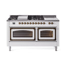 White dual-fuel range with griddle and burners above, two oven doors closed